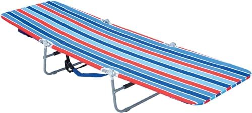 Rio Beach Portable Lay Flat Folding Backpack Beach Lounge Chair with Backpack Straps and Storage Pouch, Blue and Red