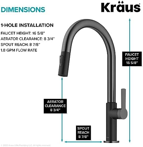 KRAUS Oletto High-Arc Single Handle Pull-Down Kitchen Sink Faucets in Spot Free Black Stainless Steel, Kitchen Faucets with Pull Down Sprayer, KPF-2820MBSFSB