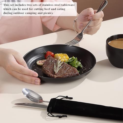 Berglander Camping Mess Kits for 2 Person, Camping Silverware Set Spoons Forks Knives, Camping Essentials Gear, Camping Accessories for Travel, Picnic, Outdoor, Easy to Carry and Clean