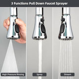 Hibbent Pull Down Spray Head for Kitchen Faucet, 3-Function Kitchen Sink Spray Nozzle with 15 Adapters, Faucet Head Replacement Compatible with Moen, American Standard, Delta, Kohler Faucets, Chrome