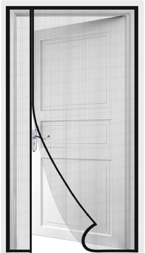 Side Opening Magnetic Screen Door, Fit Door Size 32 x 80 Inch, Reversible Left and Right Removable Screen Door Mesh with Strong Magnet, Actual Mesh Size 34" x 81", Grey