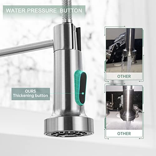 WEWE Kitchen Faucets, Brushed Nickel Kitchen Faucet with Pull Down Sprayer, Industrial Spring Single Handle Stainless Steel Kitchen Sink Faucet with Deck Plate, 1 Hole or 3 Hole for Laundry Rv