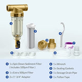 SimPure 100/500 Micron Spin Down Sediment Filter, Reusable Whole House Sediment Water Filter, Pre-Filtration System for City/Well Water, 1" MNPT + 3/4" FNPT + 3/4" MNPT, BPA Free