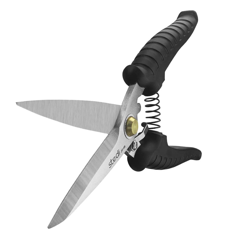stedi 8.2-inch Multipurpose Heavy Duty Scissors, Extended & Reinforced Ultra Sharp Blades with Finely Serrated, High Carbon Stainless Steel Shears for Household Pruning, Office, Gardening, Black