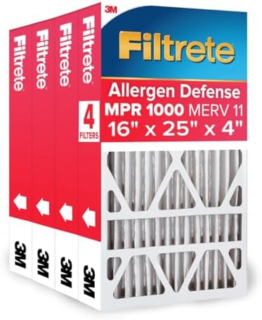 Filtrete 16x25x4 AC Furnace Air Filter, MPR 1000, MERV 11, Fits Lennox & Honeywell Devices, Allergen Defense, Electrostatic Air Cleaning Filter, 4-Pack (actual size 15.88 x 24.56 x 4.31)