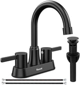 Black Bathroom Faucet 3 Hole, Bathroom Faucets for Sink 3 Hole, Bathroom Sink Faucet, 4 Inch 2 Handle Centerset, Lead-Free, with Copper Pop Up Drain (Matte Black)