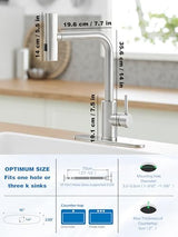 Kitchen Faucets with Pull Down Sprayer,Waterfall Kitchen Sink Faucet,Commercial Utility Stainless Steel Kitchen Faucets,Single Handle Kitchen Sink Faucet with Pull Down Sprayer for 3 Function,Brushed