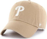 47 Brand MLB Khaki White Primary Logo Clean Up Adjustable Strap Baseball Dad Hat Cap, Adult One Size Fits All