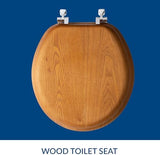 Mayfair Natural Oak Veneer Toilet Seat with Chrome Hinges, Round, Wood