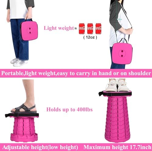 Fishboy Upgraded Square Collapsible Stool, 400lbs Max Weight, Lightweight But Sturdy, Portable Retractable Folding Telescoping Foldable Camping Stool for Adults Outdoor Fishing Hiking Travel BBQ