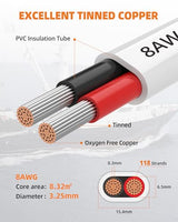 8 Gauge Marine Wire, 8/2 Duplex Marine Grade Cable, IP68 Waterproof/Oxygen-Free Tinned Copper Stranded PVC 8 AWG Wire for Boat, Automotive, RV, Solar, LED Strips (30FT/9M)
