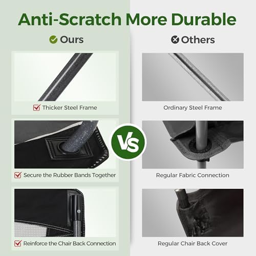 ALPHA CAMP Oversized Mesh Back Camping Folding Chair Heavy Duty Support 350 LBS Collapsible Steel Frame Quad Chair Padded Arm Chair with Cup Holder Portable for Outdoor (Black/Grey)