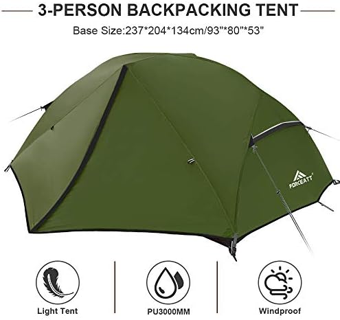 Forceatt Tent for 2 and 3 Person is Waterproof and Windproof, Camping Tent for 3 to 4 Seasons,Lightweight Aluminum Pole Backpacking Tent Can be Set Up Quickly,Great for Hiking