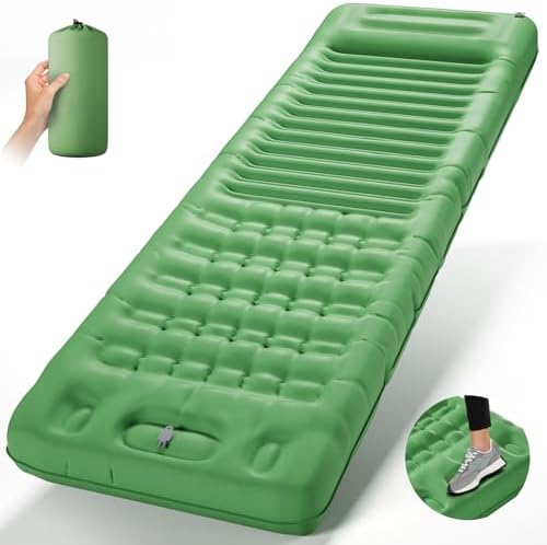 INVOKER 5.12" Camping Sleeping Pad with Built-in Foot Pump, Ultralight Inflatable Camping mat, for Camping, Backpacking, Hiking, Car Travel, Tent, Picnic, Beach, Green