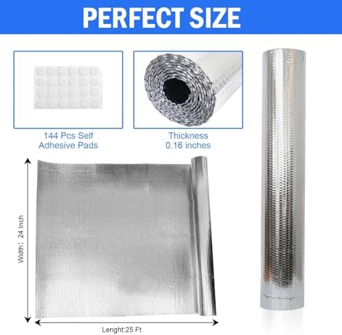 YoleShy Double Reflective Insulation 24 in X 25 FT RV Window Insulation for Summer Heat Reflective Window Film for Roof, Car, Garage Doors