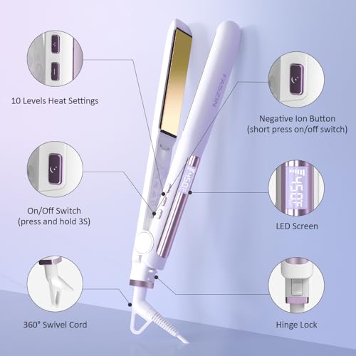 Hair Straightener, Fast Heat Titanium Flat Iron with Negative Ions to Create Sleek Style, 2 in 1 Straightener and Curler Dual Voltage Styling Tool for Professional Salon Straighten/Curl/Wave