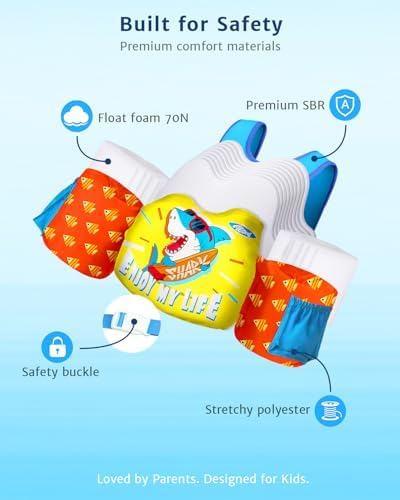Toddler Swim Vest for 1-3-5,6,7,8,9 Years Old, Puddle Pool Floats Kids Jumper 20-30-50-60-70 Pounds, Swimming Arm Floaties with Shoulder Harness Arm Wings for Swimmies, Toddlers, Boys, Girls
