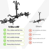 Vibrelli Hitch Bike Rack - 2 Ebike Rack - Fits Fat Tire, Mountain Bike, Electric Bikes, Road - 65lbs per Bike - Patented Anti-Wobble - Cars & SUV - Tilting Folding Platform Car Racks, 2-Inch Receiver