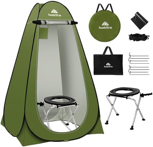 Portable Toilet Kit for Adults, Pop Up Privacy Tent with Instant Portable Outdoor Shower, Stainless Steel Camp Toilet Changing Room