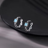 SLUYNZ 925 Sterling Silver Blue CZ Hoop Earrings for Women Teen Girls Retro Huggie Hoop Earrings