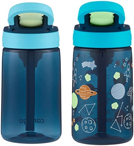 Contigo Kids Water Bottle with Redesigned AUTOSPOUT Straw, 14oz., 2 Pack, Blueberry and Blue Raspberry & Blueberry and Blue Raspberry with Cosmos