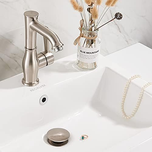 Vessel Sink Drain for Bathroom, Pop-up Drain With Detachable Basket Stopper, Anti-Explosion And Anti-Clogging Drain Strainer, Sink Drain Assembly With Overflow Brushed Nickel, REGALMIX RWF083J
