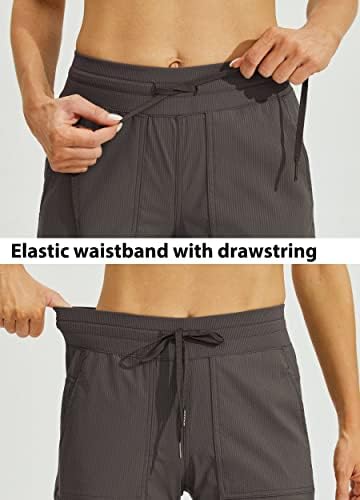 Willit Women's Quick-Dry Capris Hiking Travel Pants Striped Woven Workout Pants with Pockets Lightweight