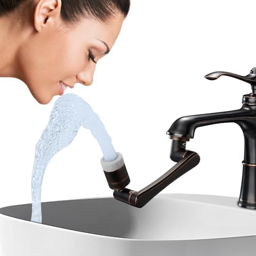 CECEFIN 1440° Rotating-Faucet-Extender Sink Aerator - 1080°+360° Large-Angle Splash Tap Extension with 2 Water Outlet, Swivel Multifunctional Robotic Arm for Kitchen/Bathroom, Oil Rubbed Bronze