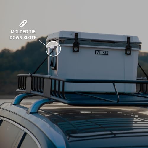 WEIZE Ultra-Light 55 Quart Hard Cooler Insulated Portable Ice Chest Box with Bottle Opener, Keeps Cold up to 8 Days for Beach, Drink, Beverage, Camping, Picnic, Fishing, Boat, Barbecue, White