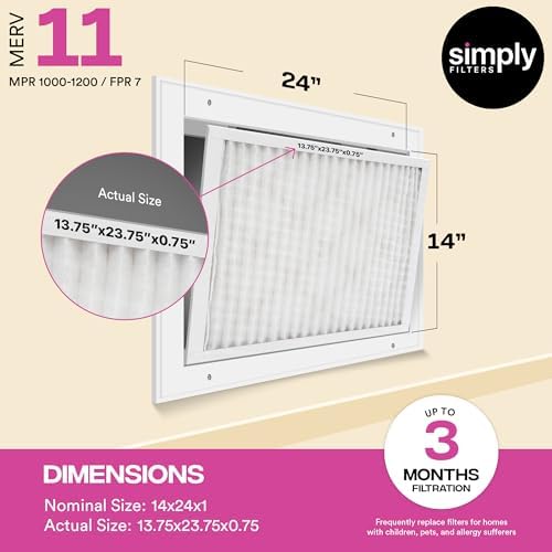 Simply 14x24x1 Air Filter, Merv 11, MPR 1000, 6 Pack, For Home AC Furnace & HVAC (Actual Size: 13.75"x23.75"x0.75") DUST, Pet, & Allergy Control