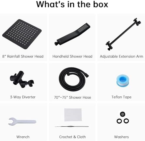 G-Promise All Metal 8 Inch Dual Square Shower Head with Handheld Combo, Rain Shower Head, Adjustable Extension Arm, Smooth 3-Way Diverter, 71 Inch Extra Long Hose - A Bathroom Upgrade (Matte Black)