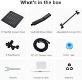 G-Promise All Metal 8 Inch Dual Square Shower Head with Handheld Combo, Rain Shower Head, Adjustable Extension Arm, Smooth 3-Way Diverter, 71 Inch Extra Long Hose - A Bathroom Upgrade (Matte Black)