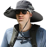 Outdoor Wide Brim Sun Hat with 2 Solar Fan Sun Bucket Hat for Men Women UPF 50+ Bucket Fishing & Beach Hat with Fan Built in