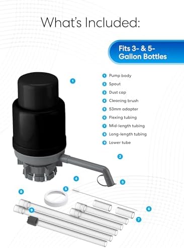 Brio-PU100 Universal Manual Drinking Water Pump - Fits Most 5-6 Gallon Water Bottles Including Glass (Grey/Black)