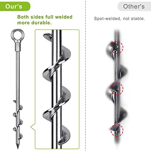 4 Pack Tent Stakes, 12 Inch Heavy Duty Ground Anchors, Fully Welded Spiral Earth Anchors for Camping Tents, Trampolines, Sheds, Swing Sets, Securing Animals