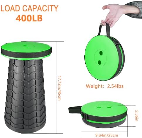 Boreeman Upgraded Folding Stool Lightweight Yet More Sturdy with Load Capacity 400lbs Portable Collapsible Stool for Camping Fishing Hiking BBQ (Green)