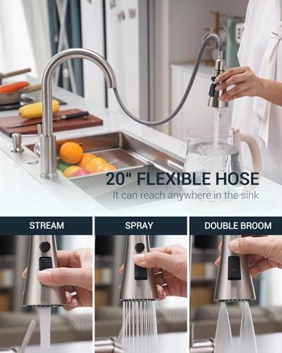APPASO Touchless Kitchen Faucet, Motion Sensor Kitchen Sink Faucet with Pull Down ABS Sprayer 3 Modes, Activated Hands Free Faucets for Kitchen Sink with Soap Dispenser Stainless Steel, Brushed Nickel