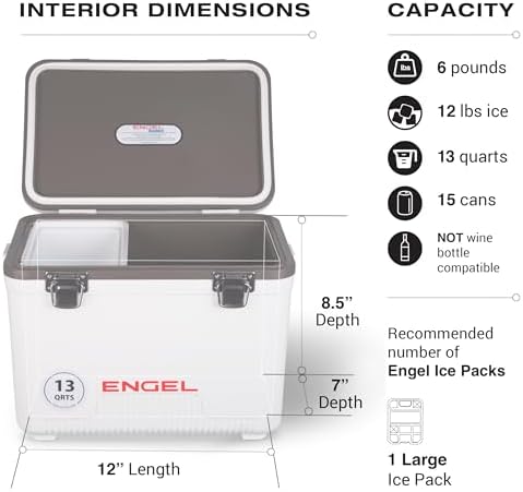 ENGEL 13qt Leak-Proof, Air Tight, Drybox Cooler and Small Hard Shell Lunchbox for Men and Women
