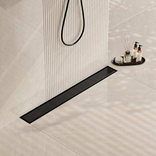 Neodrain 24 in Matte Black Linear Shower Drain- with 2-in-1 Flat & Tile Insert Cover, 304 Stainless Steel Rectangle Shower Floor Drain,Floor Shower Drain