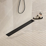 Neodrain 24 in Matte Black Linear Shower Drain- with 2-in-1 Flat & Tile Insert Cover, 304 Stainless Steel Rectangle Shower Floor Drain,Floor Shower Drain