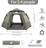 Hewolf 2/3/4 Person Camping Tent - Instant Pop Up Waterproof 2 Doors Tent with Easy Setup | 3-Season Hexagonal Dome Design for Family, Hiking & Traveling