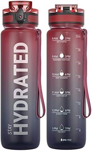 Sahara Sailor Water Bottle 32oz, Durable and Leakproof Water Bottles Motivational with Time Marker, Tritan, BPA Free, Wide Mouth with Easy Clean Brush for Gym, Travel, Home, School, Office (1 Bottle)