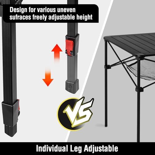 VILLEY Folding Camping Square Table with Carry Bag, Lightweight Aluminum Adjustable Square Table for Outdoor, Camping, Picnic, Backyards, BBQ (L)