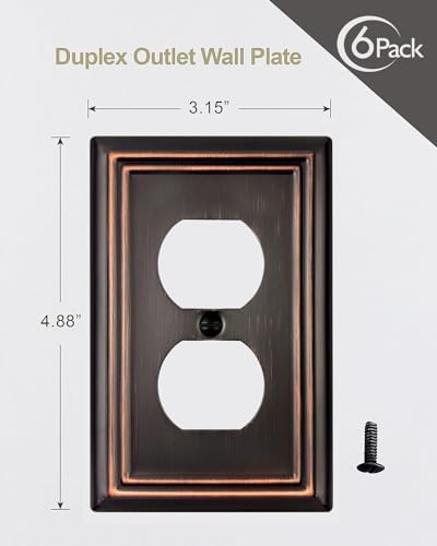 6-Pack Duplex Wall Plates, Aged Bronze Outlet Covers, Metal Electrical Outlet Cover Plates, 3.15''*4.88'', Midsize