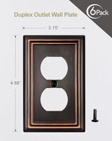 6-Pack Duplex Wall Plates, Aged Bronze Outlet Covers, Metal Electrical Outlet Cover Plates, 3.15''*4.88'', Midsize