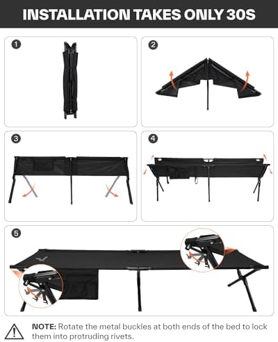 Sportneer Camping Cot: 78.3"x28.7"x14.6" Comfort Cot Bed for Camping Traveling Guest Bed, Sleeping Cots for Adults with Side Pockets & Storage Bag - Ease of Assembly, Support 330 Lbs