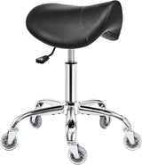 BEWISHOME Saddle Stool with Wheels, Swivel Adjustable Rolling Stool,Heavy Duty PU Leather Wide Thick Seat Padding Ergonomic Chair for Beauty Salon Spa Clinic(Black) BMD01B