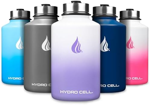 HYDRO CELL Stainless Steel Insulated Water Bottle with Straw - For Cold & Hot Drinks - Metal Vacuum Flask with Screw Cap and Modern Leakproof Sport Thermos for Adults (Lavender/White 64oz)