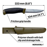 Morakniv Companion Fixed Blade Outdoor Knife with Stainless Steel Blade, 4.1-Inch, Military Green