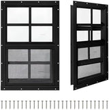 COLORPAPA 2 Pack Shed Windows,12" x 18" Small Sliding Windows,Flush Mount Windows with Tempered Glass and Fiberglass Screen for Shed, Chicken Coop, Playhouse, Household, Garage, Barns (Black)